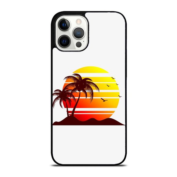 Retro 1980s 1990s Vaporwave Palm Trees Sunset Beach Surf Art iPhone Case - Picture 1 of 1